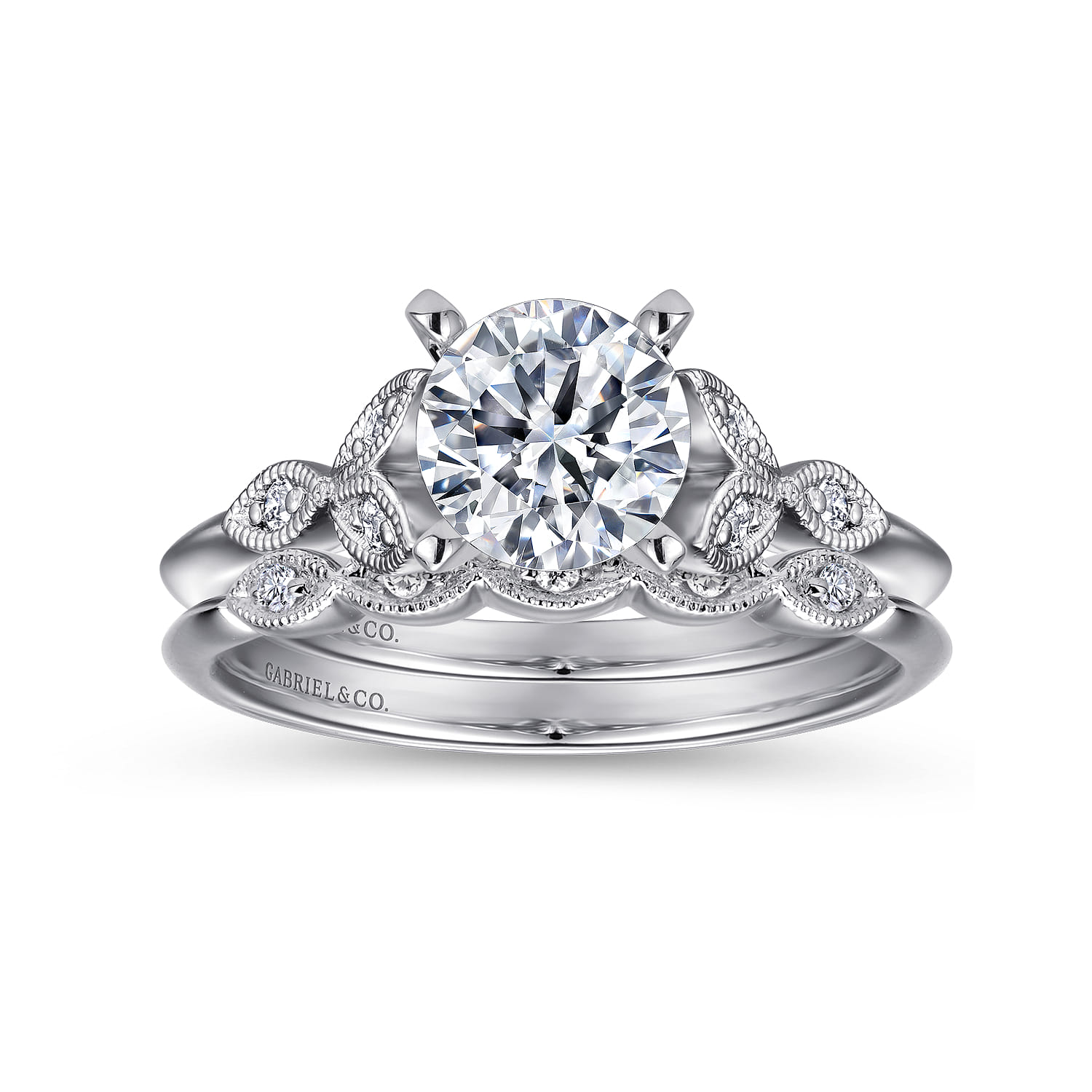Eliza - Vintage Inspired 14K White Gold Split Shank Round Diamond Engagement Ring - 0.07 ct - Shot 4