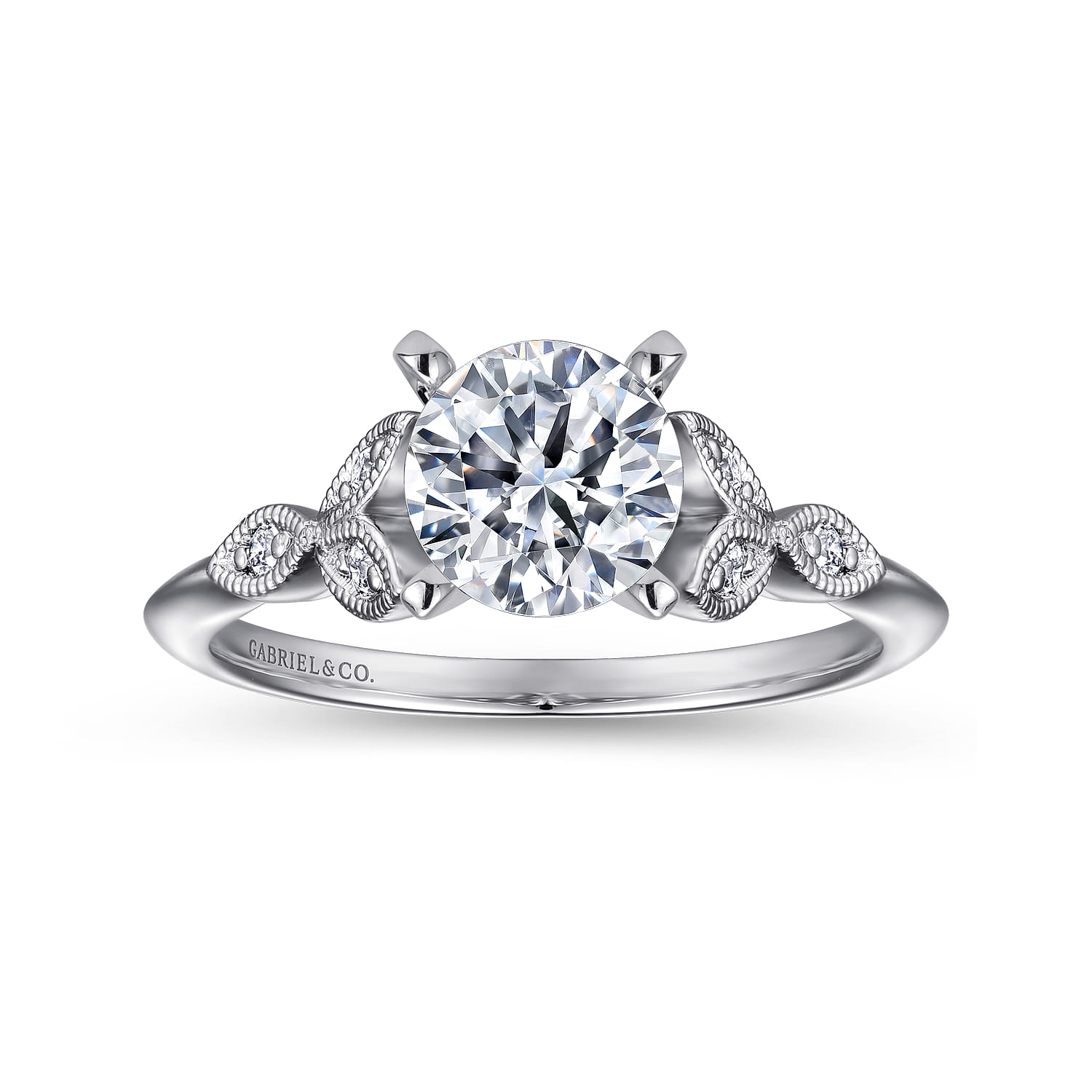 Eliza - Vintage Inspired 14K White Gold Split Shank Round Diamond Engagement Ring - 0.07 ct - Shot 5