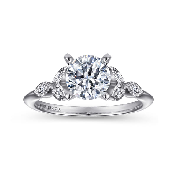 Vintage Inspired 14K White Gold Split Shank Round Diamond Engagement ...