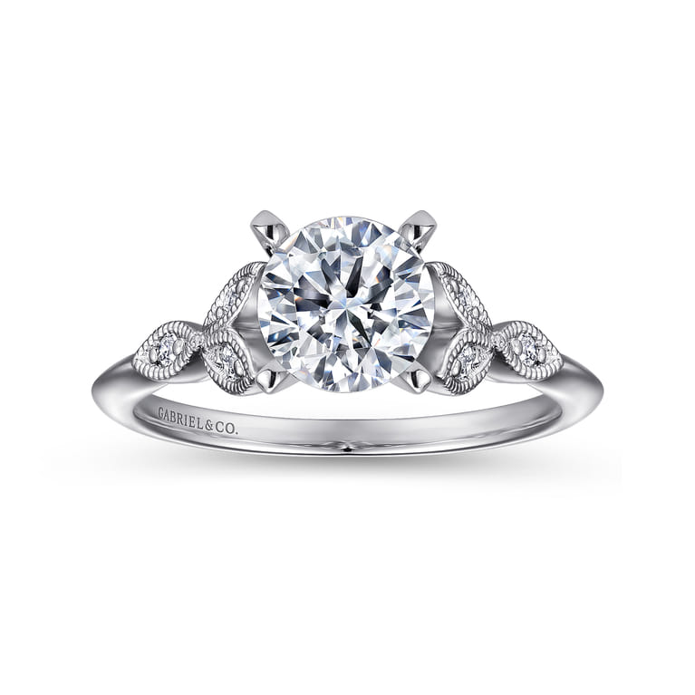 Eliza - Vintage Inspired 14K White Gold Split Shank Round Diamond Engagement Ring - 0.07 ct - Shot 5