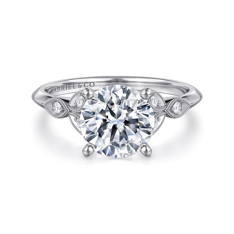 Eliza - Vintage Inspired 14K White Gold Split Shank Round Diamond Engagement Ring - 0.07 ct - Shot 1