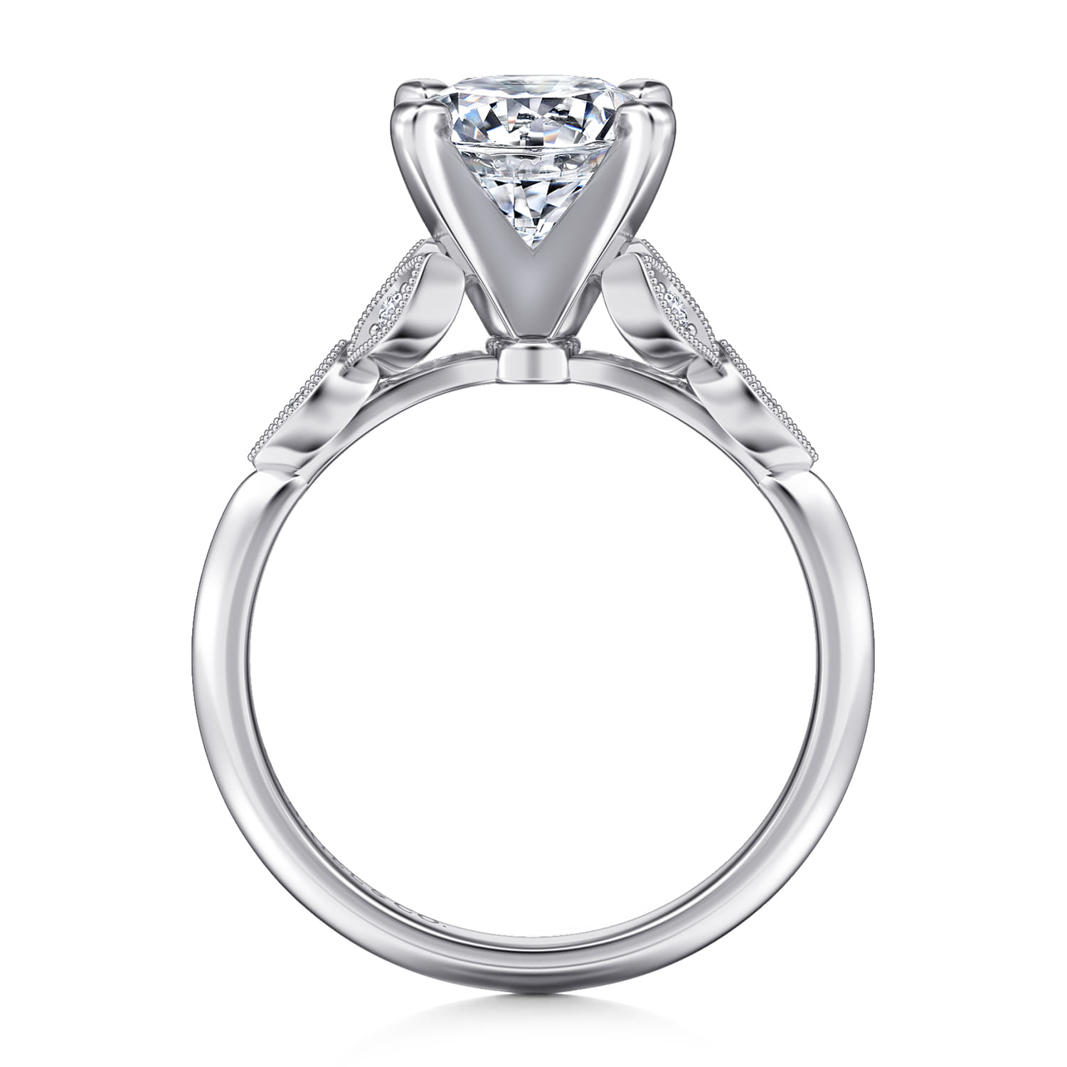 Eliza - Vintage Inspired 14K White Gold Split Shank Round Diamond Engagement Ring - 0.07 ct - Shot 2