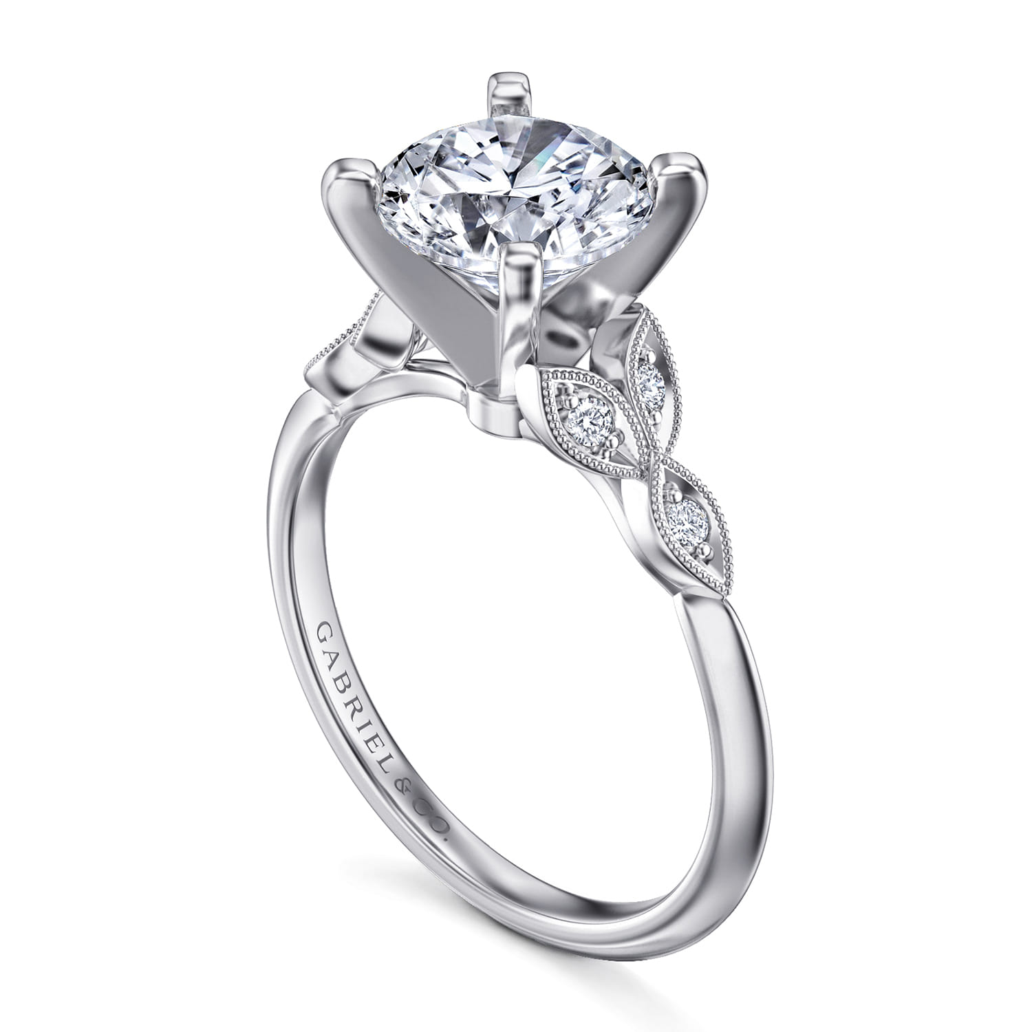 Eliza - Vintage Inspired 14K White Gold Split Shank Round Diamond Engagement Ring - 0.07 ct - Shot 3