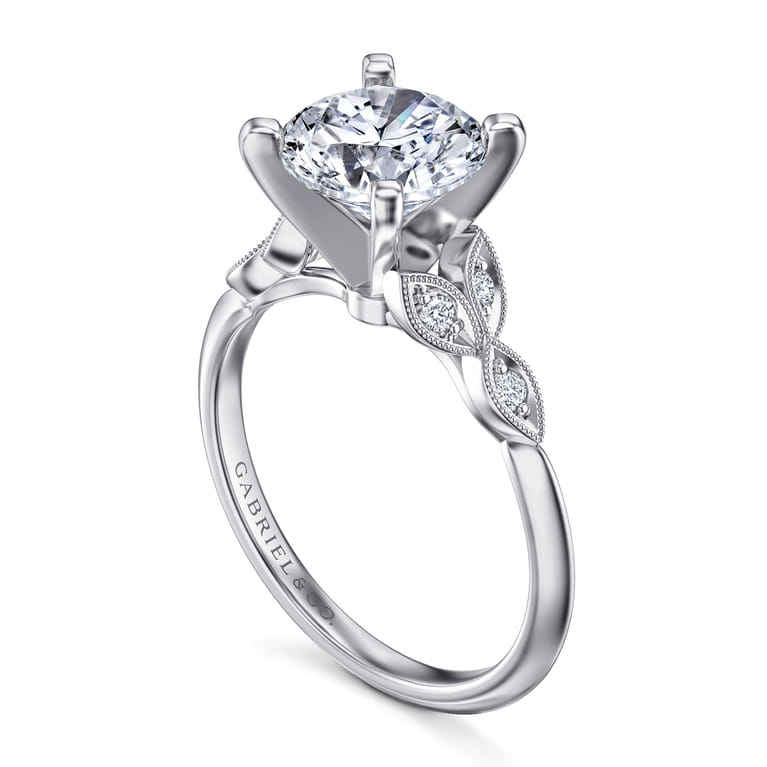 Eliza - Vintage Inspired 14K White Gold Split Shank Round Diamond Engagement Ring - 0.07 ct - Shot 3