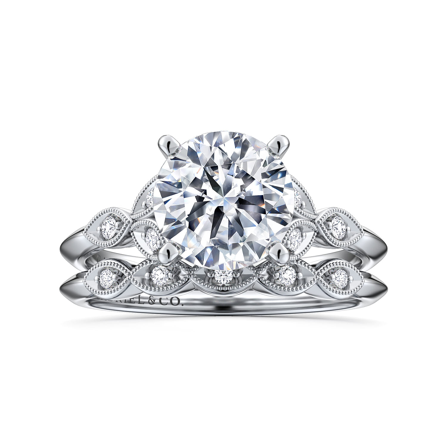 Eliza - Vintage Inspired 14K White Gold Split Shank Round Diamond Engagement Ring - 0.07 ct - Shot 4