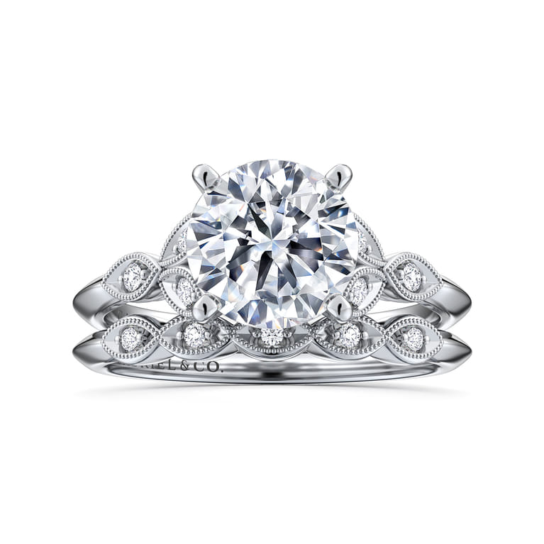 Eliza - Vintage Inspired 14K White Gold Split Shank Round Diamond Engagement Ring - 0.07 ct - Shot 4