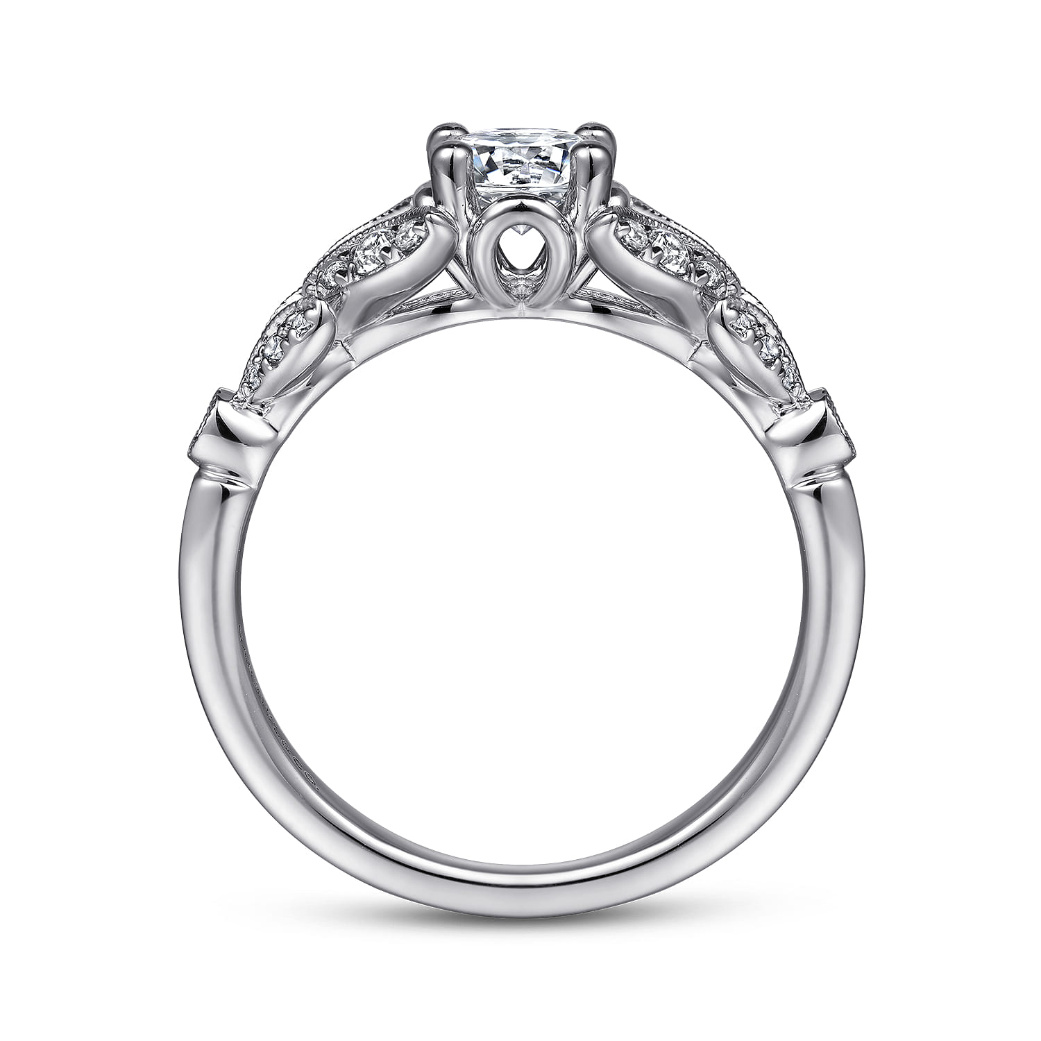 Bryce - Vintage Inspired 14K White Gold Split Shank Round Diamond Engagement Ring - 0.2 ct - Shot 2
