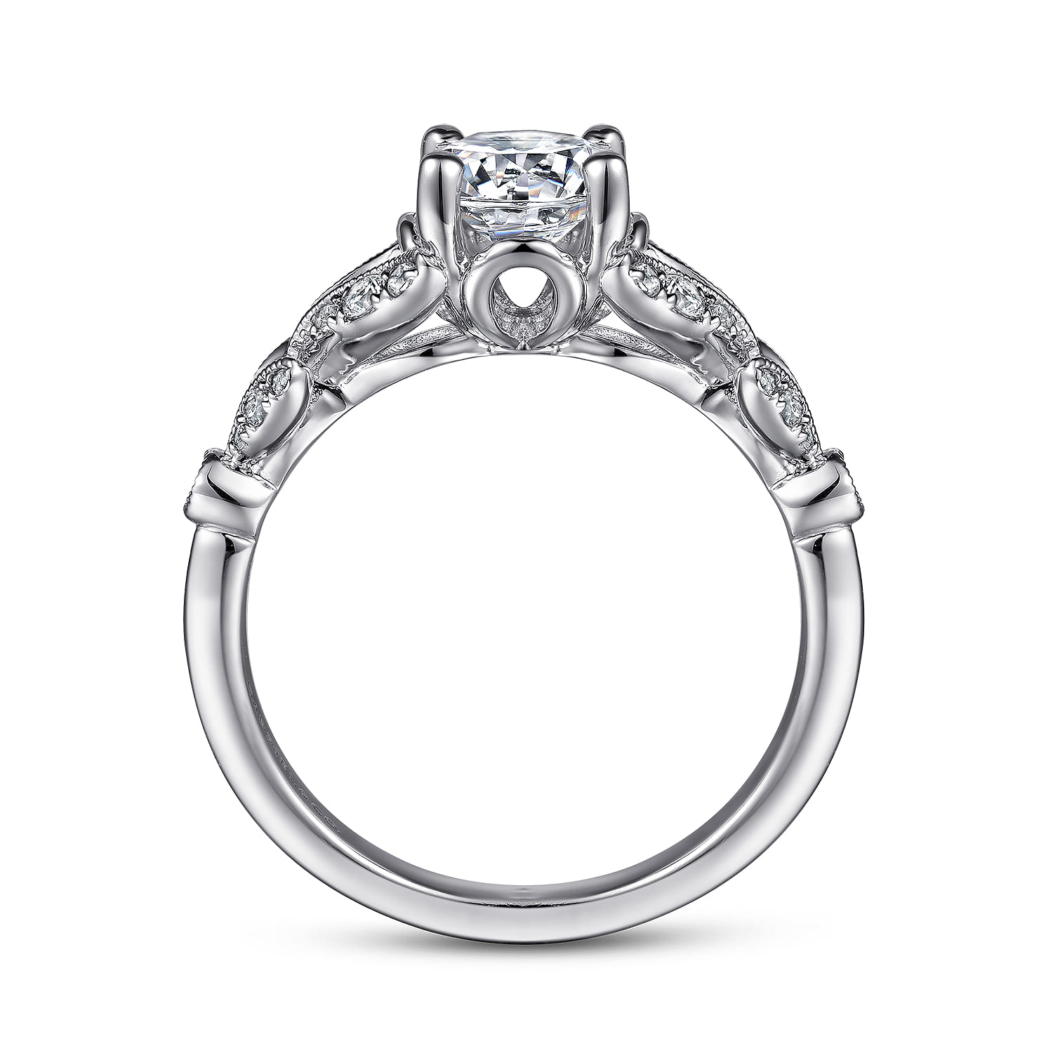 Bryce - Vintage Inspired 14K White Gold Split Shank Round Diamond Engagement Ring - 0.2 ct - Shot 2