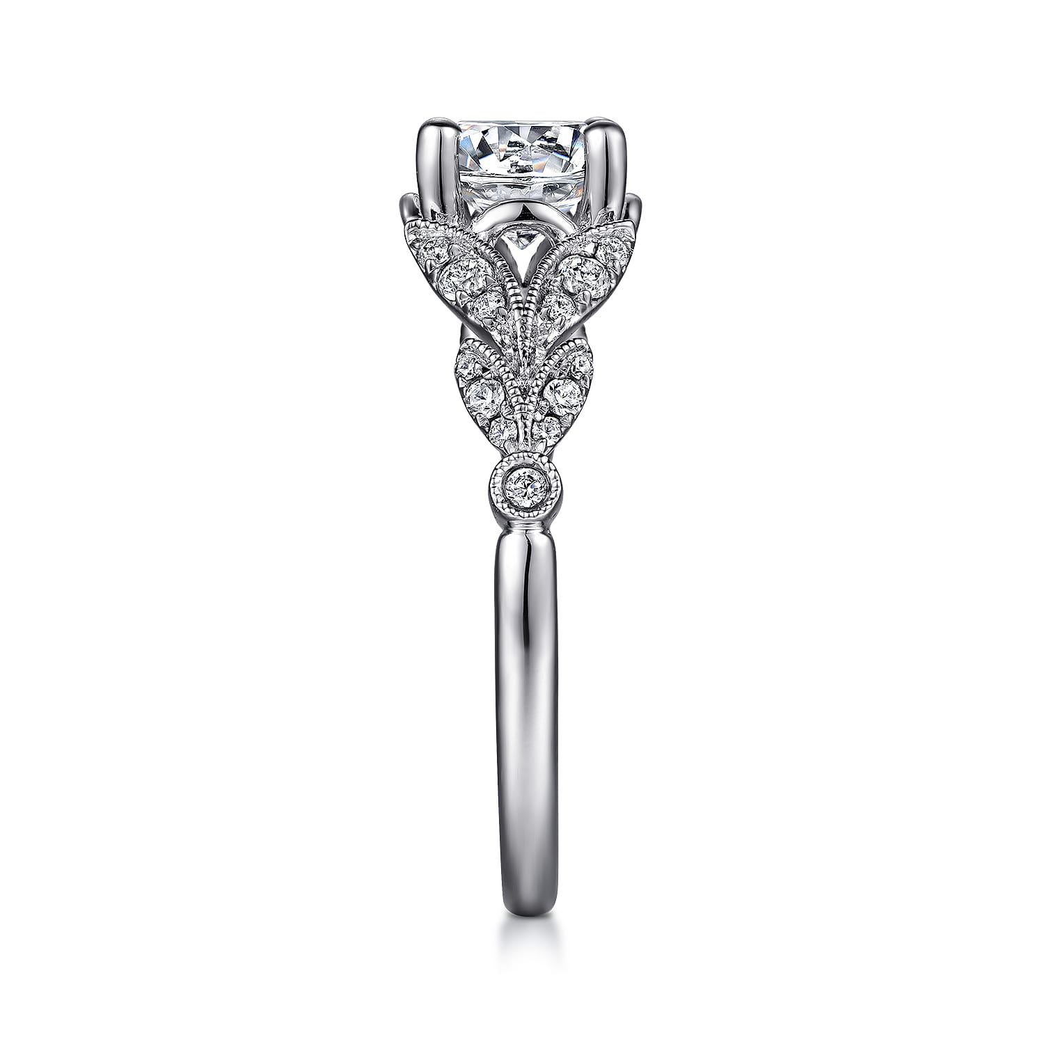 Bryce - Vintage Inspired 14K White Gold Split Shank Round Diamond Engagement Ring - 0.2 ct - Shot 5
