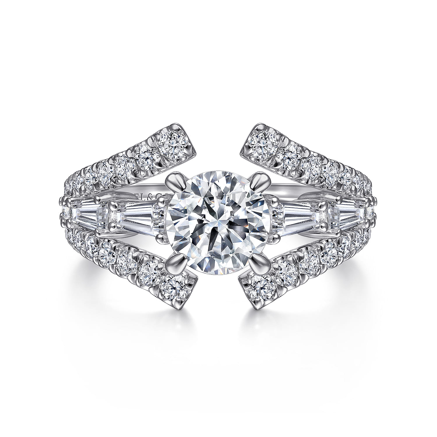 Darmy - 14K White Gold Split Shank Round Diamond Engagement Ring - 1.4 ct - Shot 1