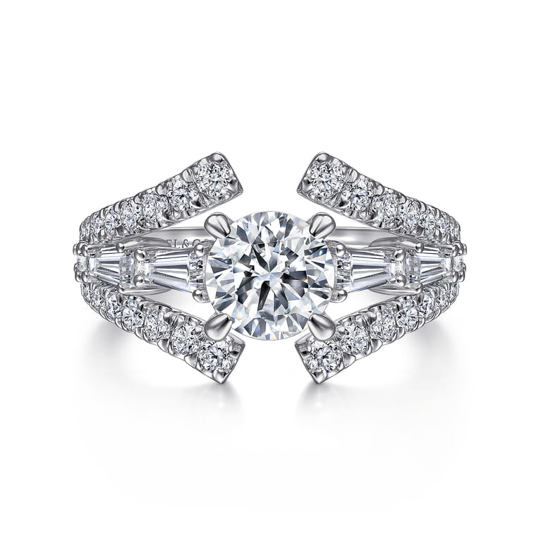 Darmy - 14K White Gold Split Shank Round Diamond Engagement Ring - 1.4 ct - Shot 1
