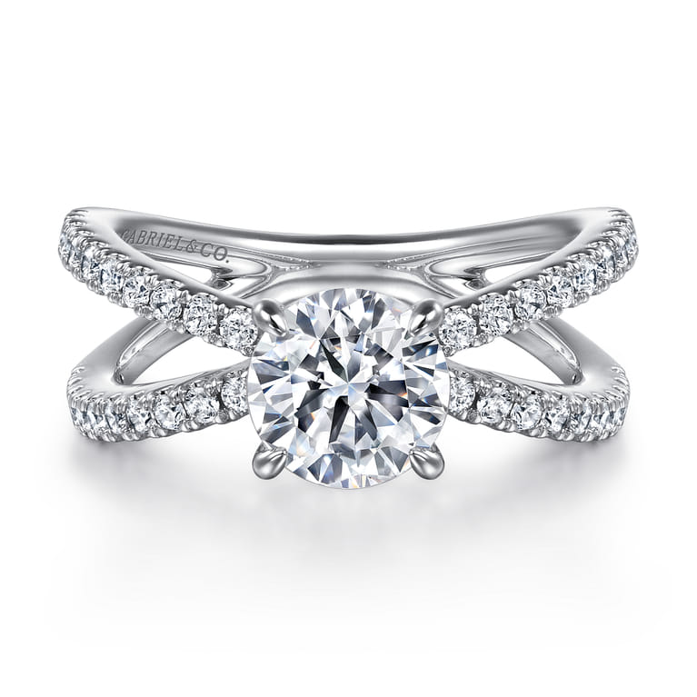 Elite - 14K White Gold Split Shank Round Diamond Engagement Ring - 0.55 ct - Shot 1