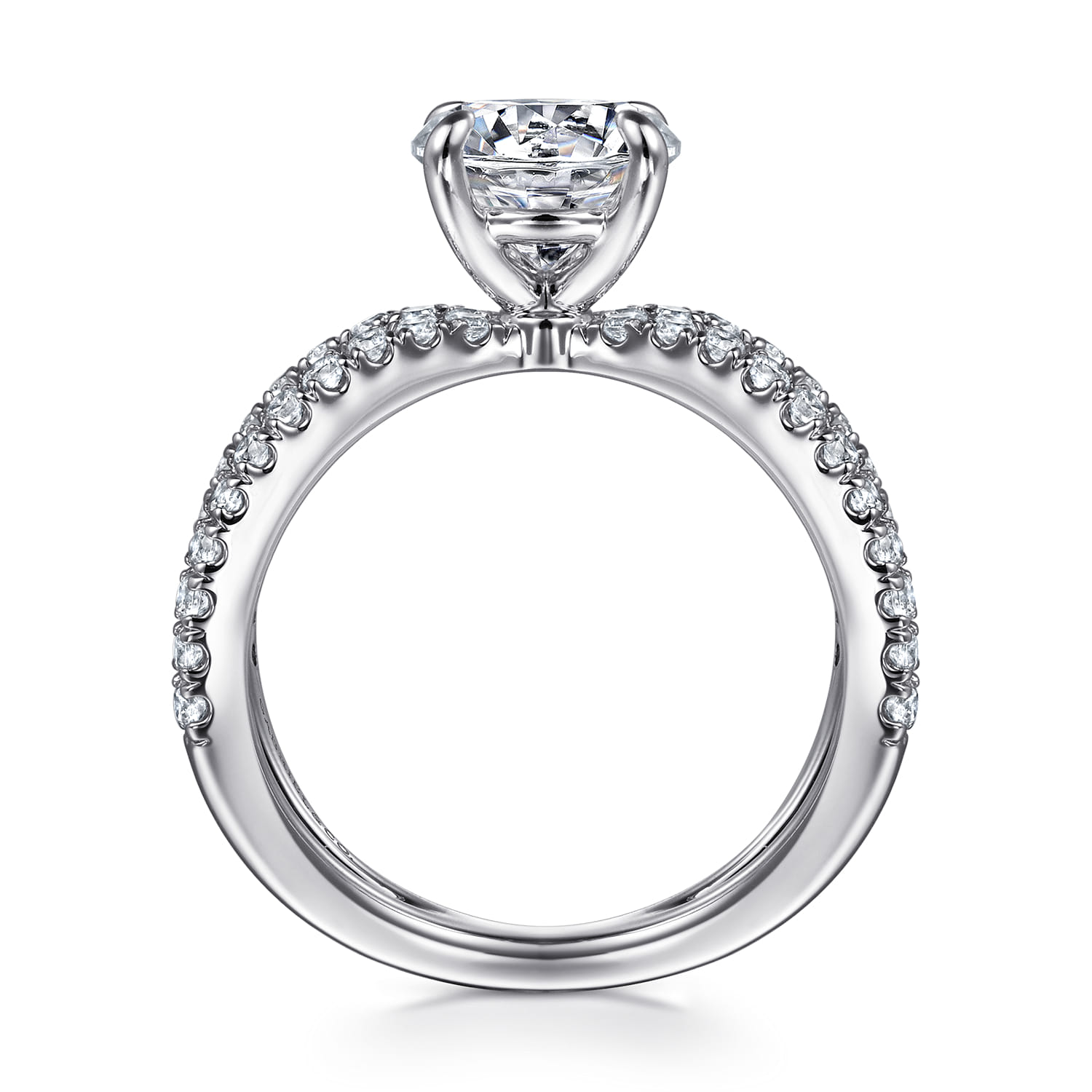 Elite - 14K White Gold Split Shank Round Diamond Engagement Ring - 0.55 ct - Shot 2