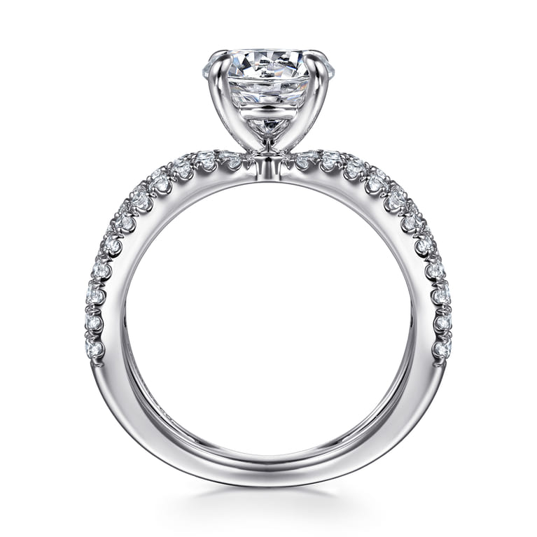 Elite - 14K White Gold Split Shank Round Diamond Engagement Ring - 0.55 ct - Shot 2