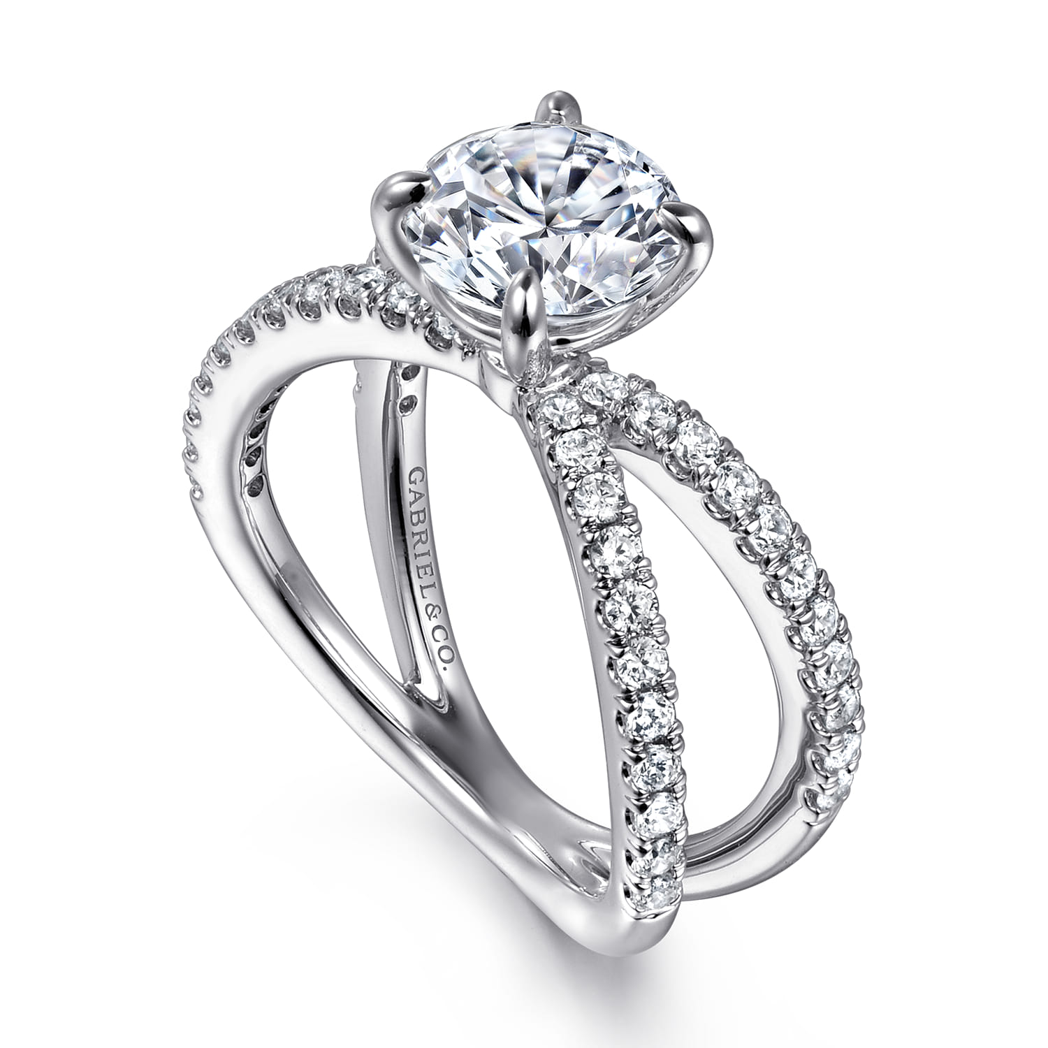 Elite - 14K White Gold Split Shank Round Diamond Engagement Ring - 0.55 ct - Shot 3