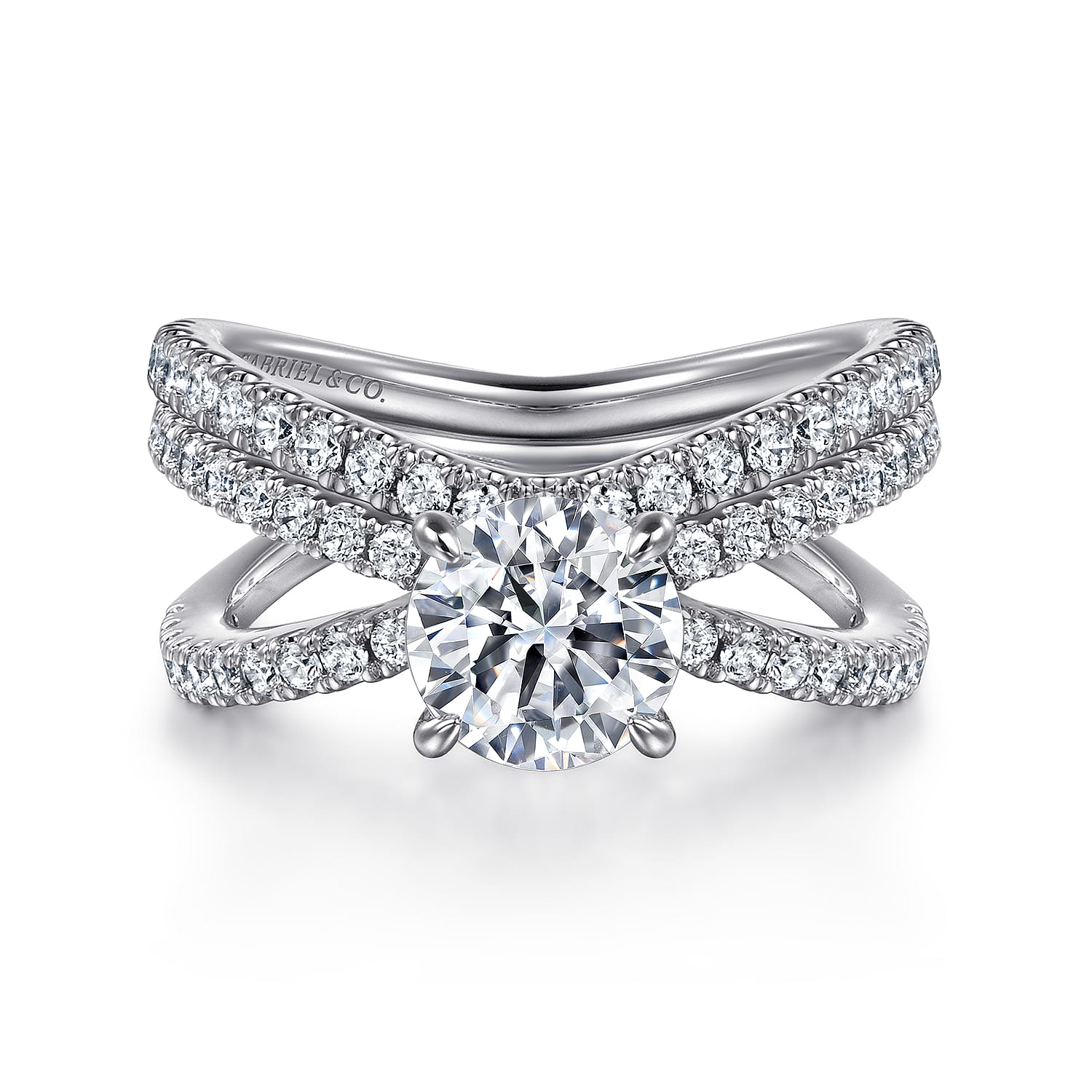 Elite - 14K White Gold Split Shank Round Diamond Engagement Ring - 0.55 ct - Shot 4