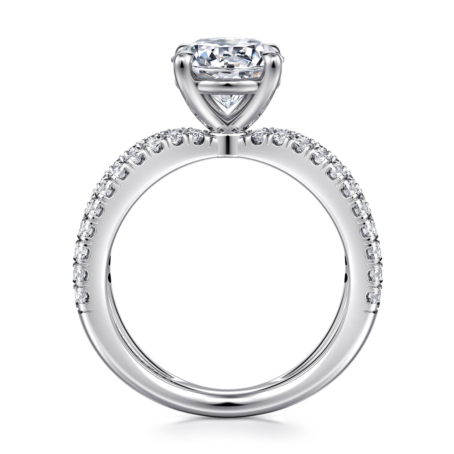 Elite - 14K White Gold Split Shank Round Diamond Engagement Ring - 0.55 ct - Shot 2