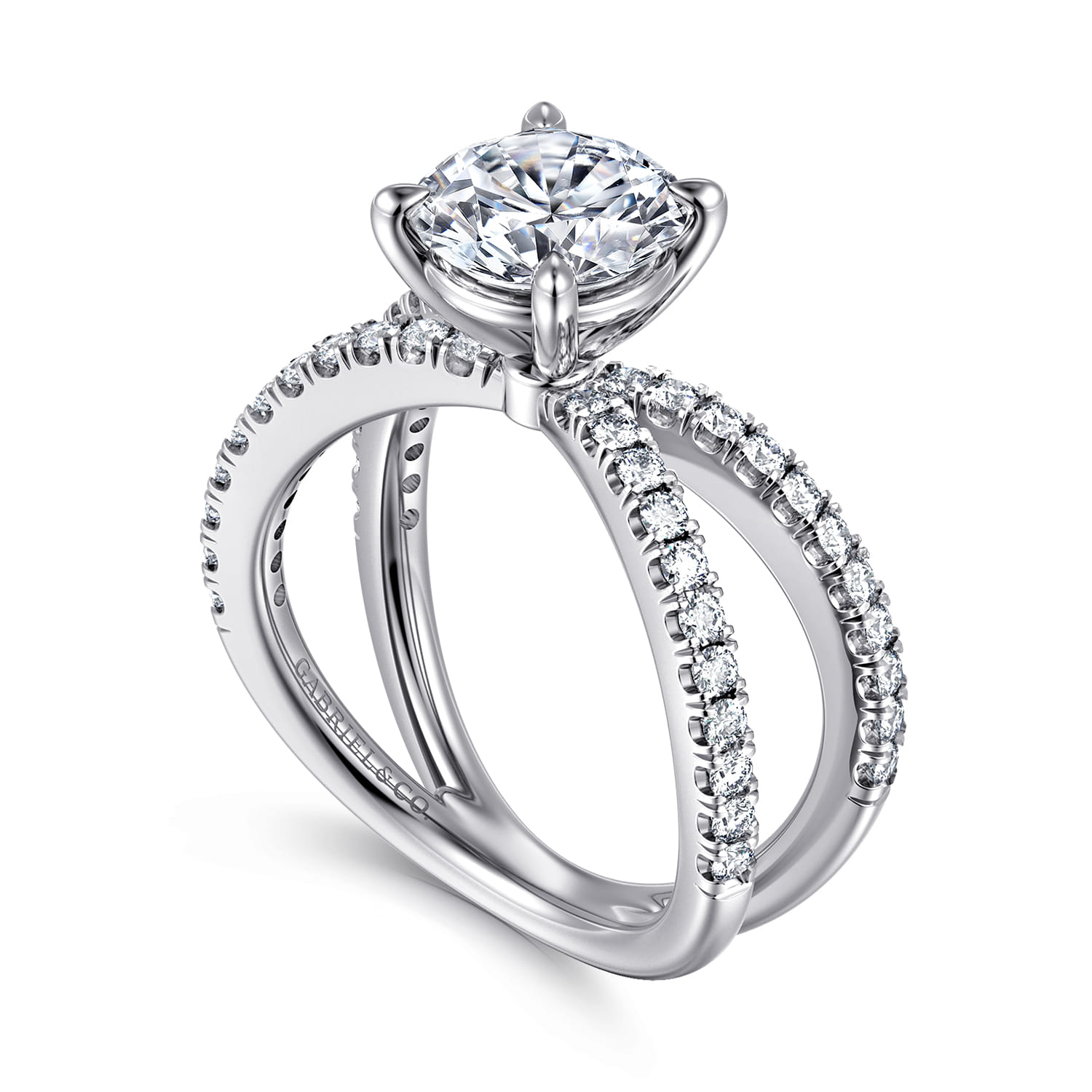 Elite - 14K White Gold Split Shank Round Diamond Engagement Ring - 0.55 ct - Shot 3