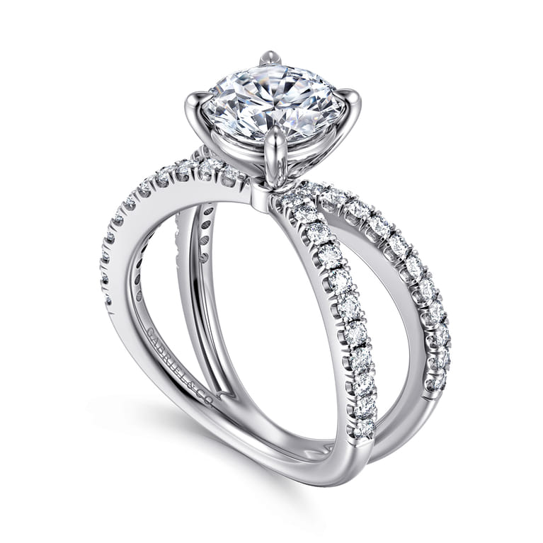 Elite - 14K White Gold Split Shank Round Diamond Engagement Ring - 0.55 ct - Shot 3
