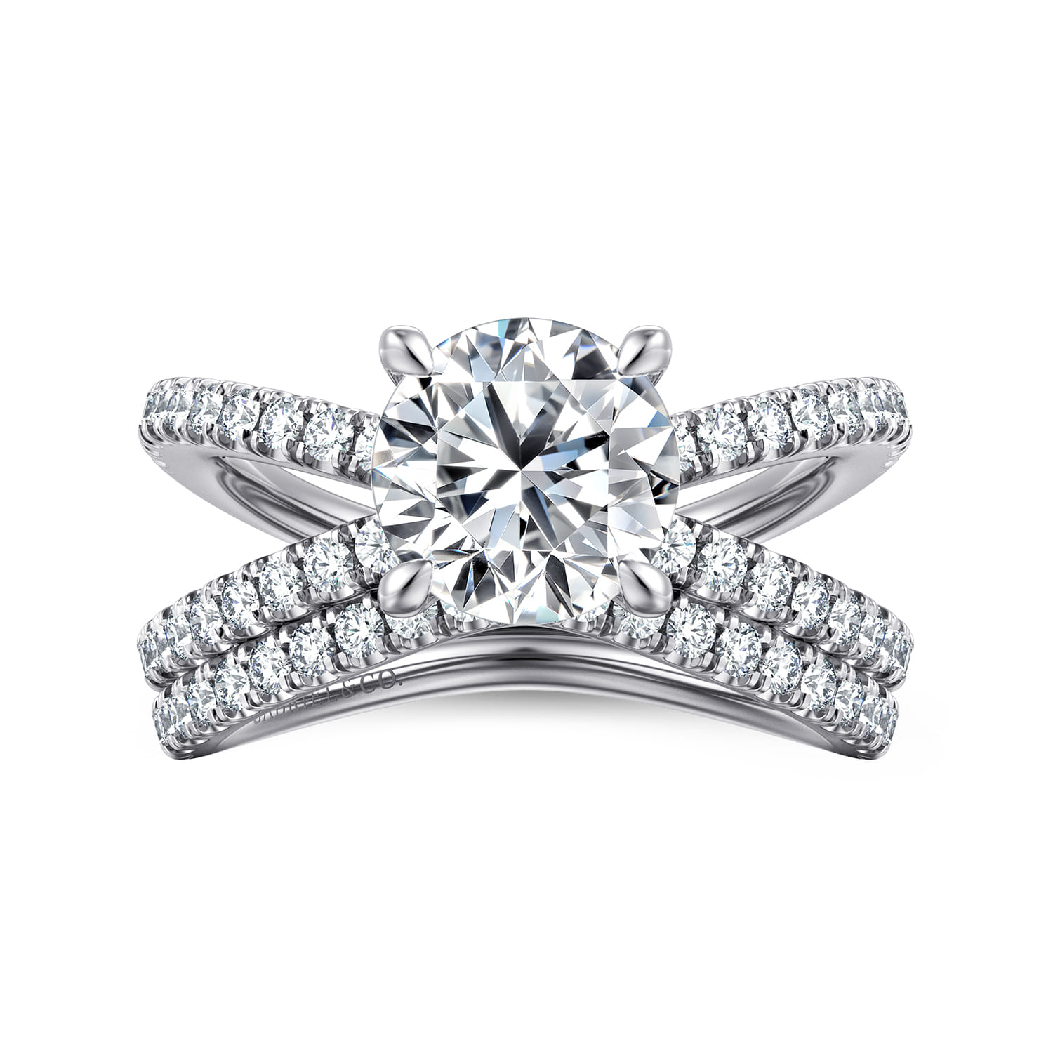 Elite - 14K White Gold Split Shank Round Diamond Engagement Ring - 0.55 ct - Shot 4