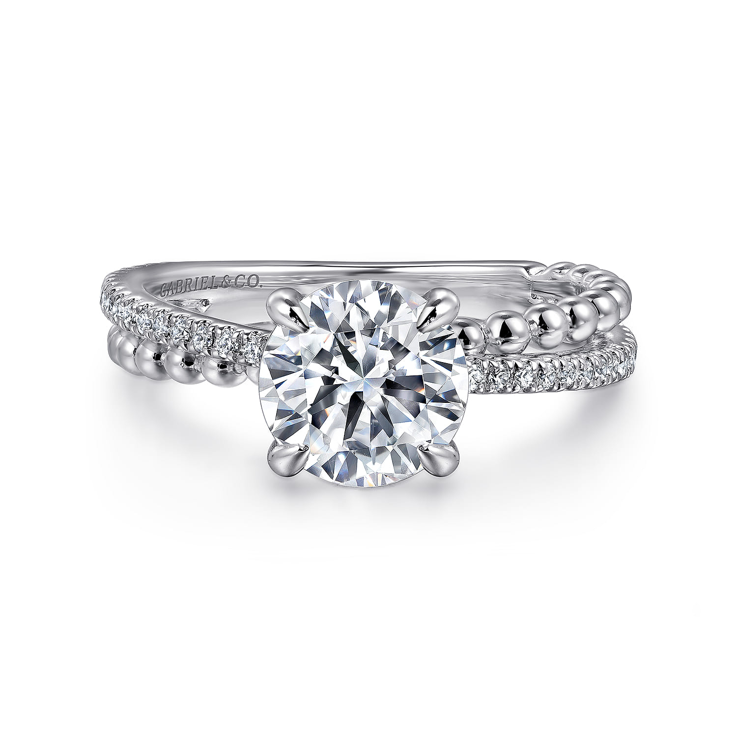 Corsika - 14K White Gold Split Shank Round Hidden Halo Diamond Engagement Ring - 0.3 ct - Shot 1