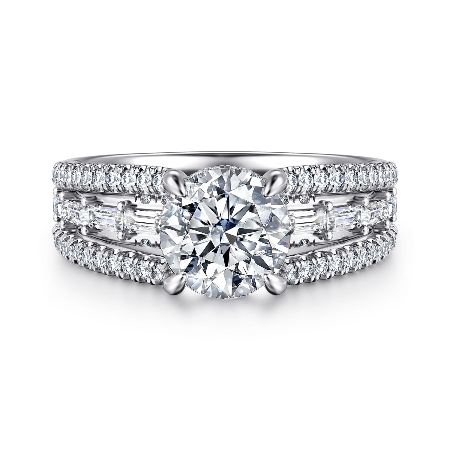 Brinne - 14K White Gold Three Row Round Diamond Engagement Ring - 0.75 ct - Shot 1