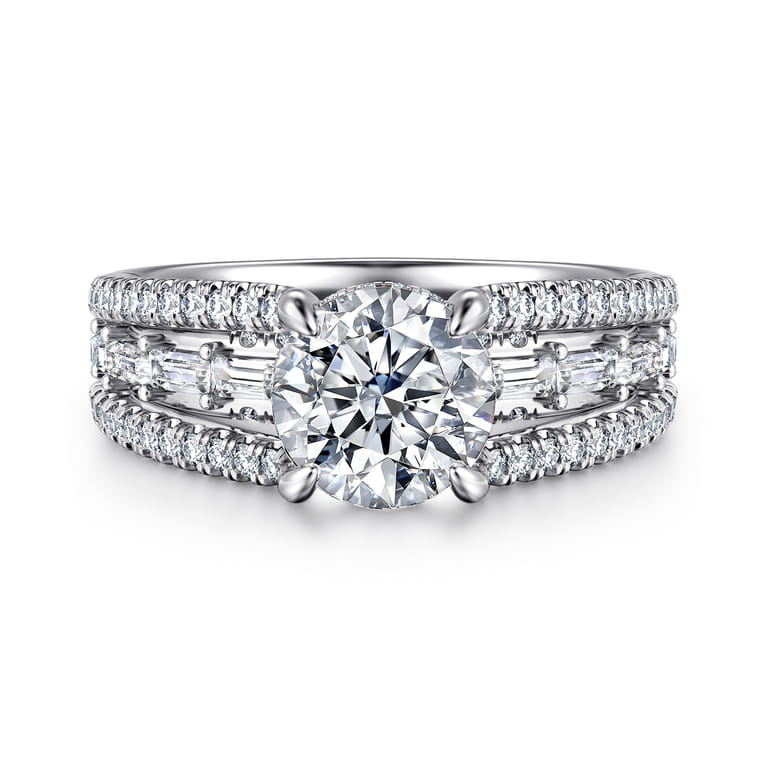 Brinne - 14K White Gold Three Row Round Diamond Engagement Ring - 0.75 ct - Shot 1