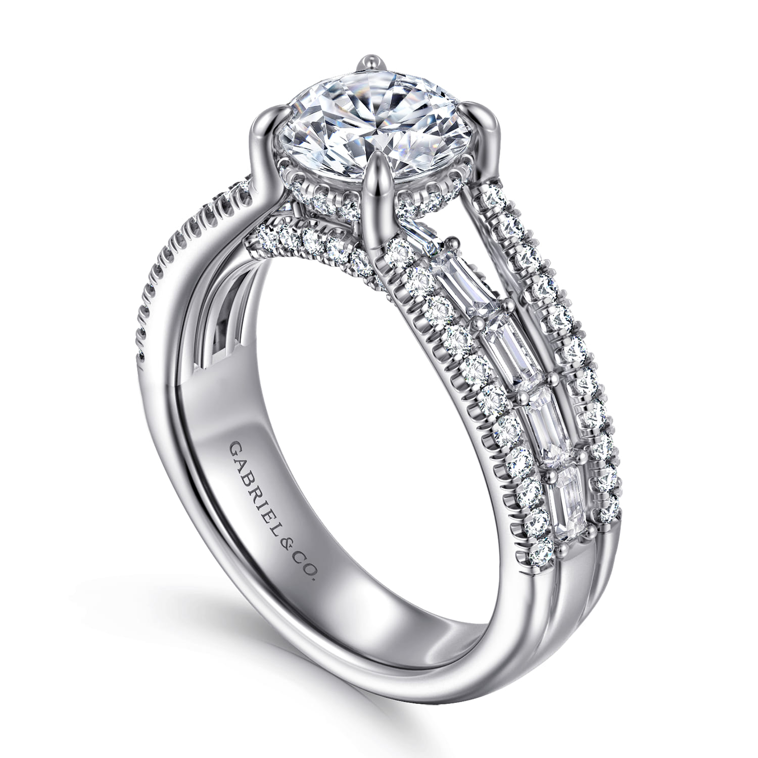 Brinne - 14K White Gold Three Row Round Diamond Engagement Ring - 0.75 ct - Shot 3