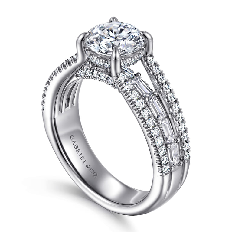 Brinne - 14K White Gold Three Row Round Diamond Engagement Ring - 0.75 ct - Shot 3