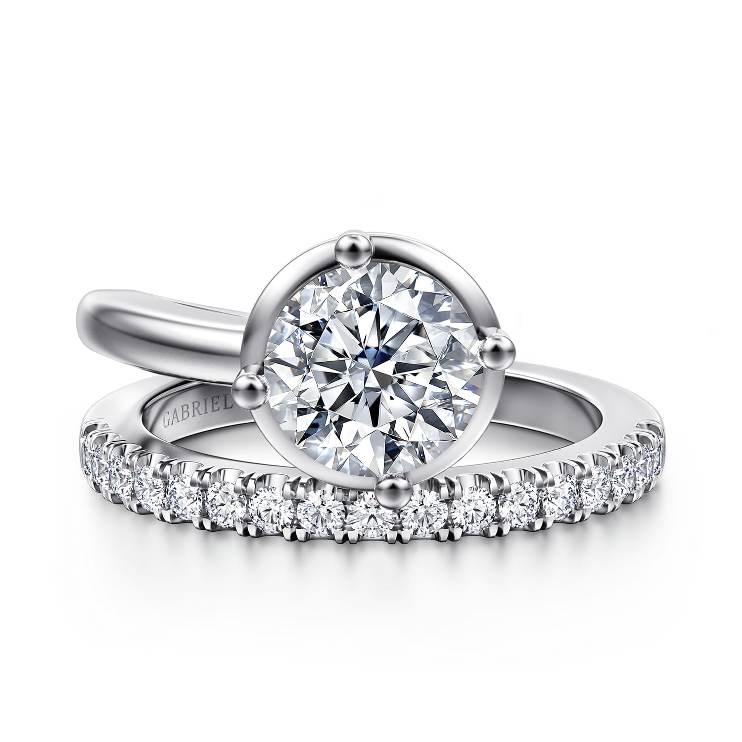 Margo - 14K White Gold Bezel Prong Round Wrap Engagement Ring - 0.3 ct - Shot 1