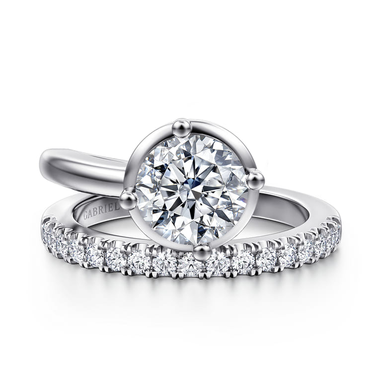Margo - 14K White Gold Bezel Prong Round Wrap Engagement Ring - 0.3 ct - Shot 1