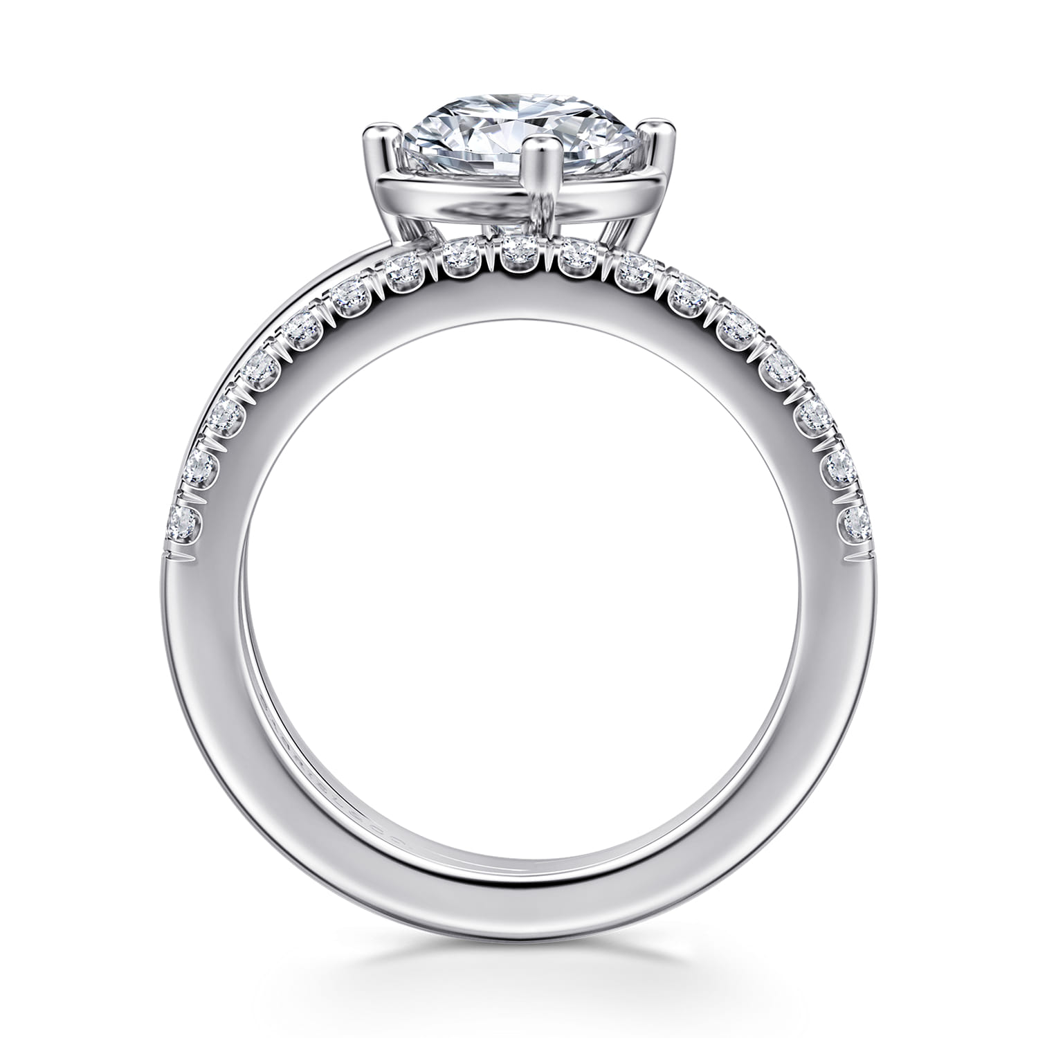 Margo - 14K White Gold Bezel Prong Round Wrap Engagement Ring - 0.3 ct - Shot 2