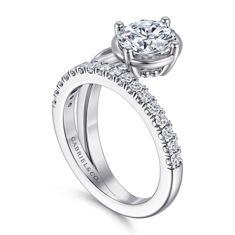 Margo - 14K White Gold Bezel Prong Round Wrap Engagement Ring - 0.3 ct - Shot 3