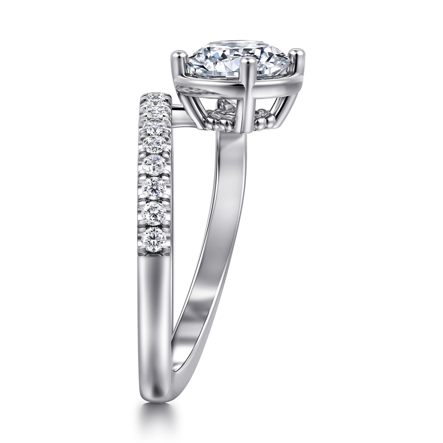 Margo - 14K White Gold Bezel Prong Round Wrap Engagement Ring - 0.3 ct - Shot 4