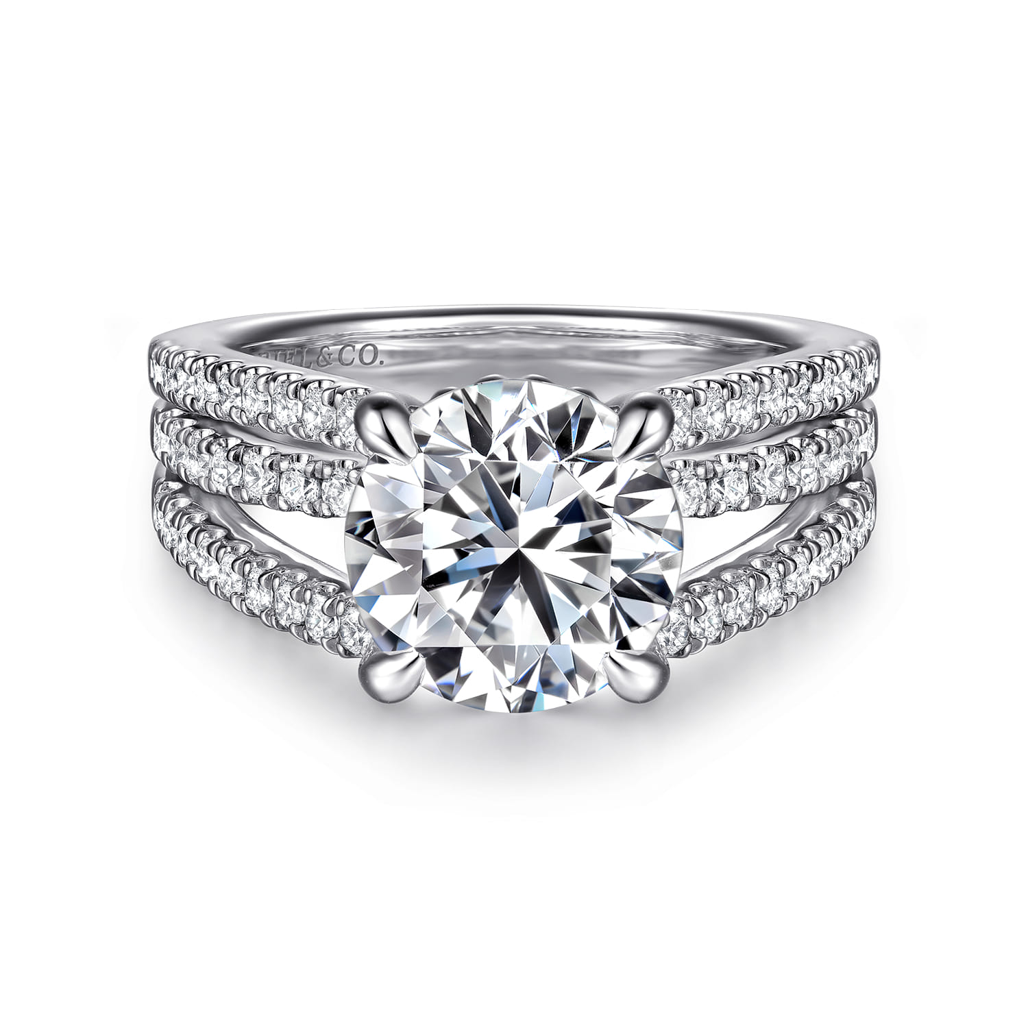 Rivah - 14K White Gold Split Shank Round Diamond Engagement Ring - 0.5 ct - Shot 1