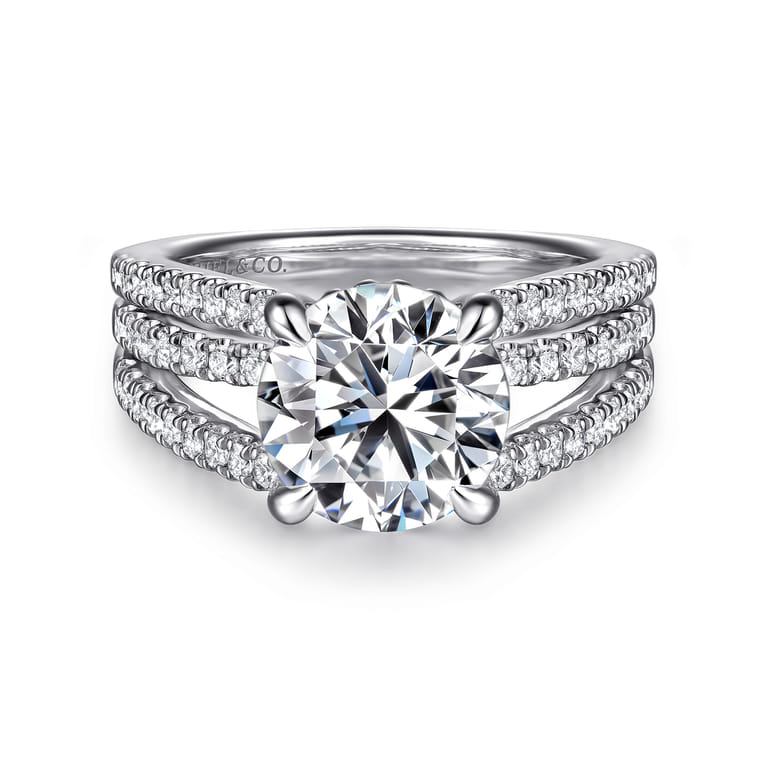 Rivah - 14K White Gold Split Shank Round Diamond Engagement Ring - 0.5 ct - Shot 1
