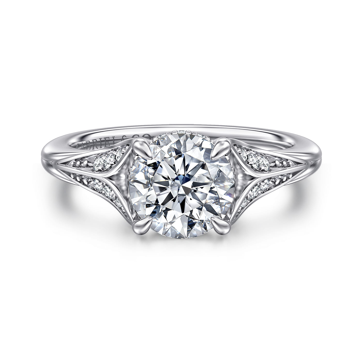 Taye - 14K White Gold Split Shank Round Diamond Engagement Ring - 0.16 ct - Shot 1