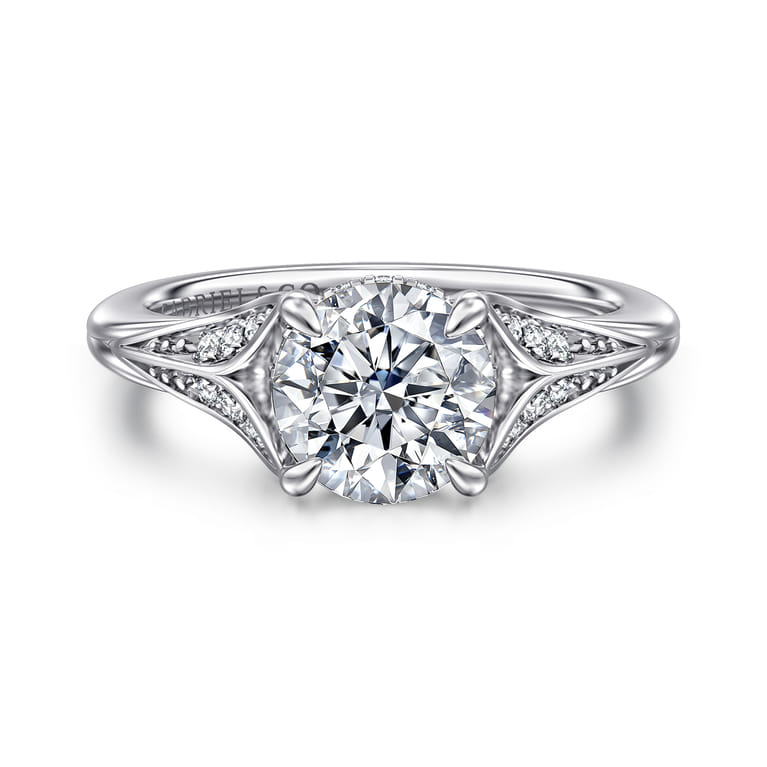 Taye - 14K White Gold Split Shank Round Diamond Engagement Ring - 0.16 ct - Shot 1