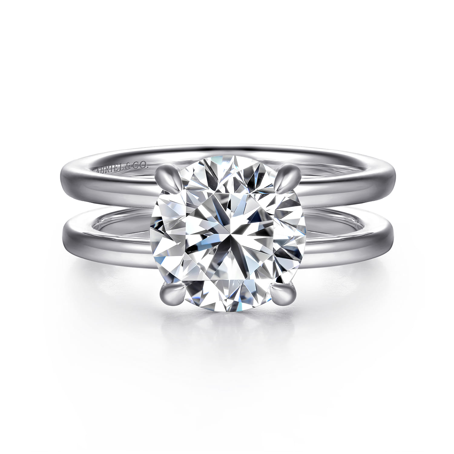 Oksana - 14K White Gold Split Shank Round Diamond Engagement Ring - 0.1 ct - Shot 1