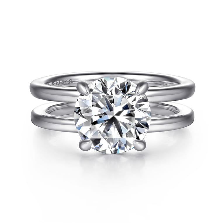 Oksana - 14K White Gold Split Shank Round Diamond Engagement Ring - 0.1 ct - Shot 1