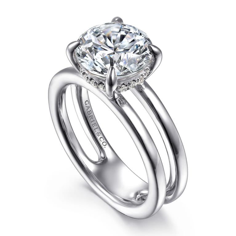 Oksana - 14K White Gold Split Shank Round Diamond Engagement Ring - 0.1 ct - Shot 3