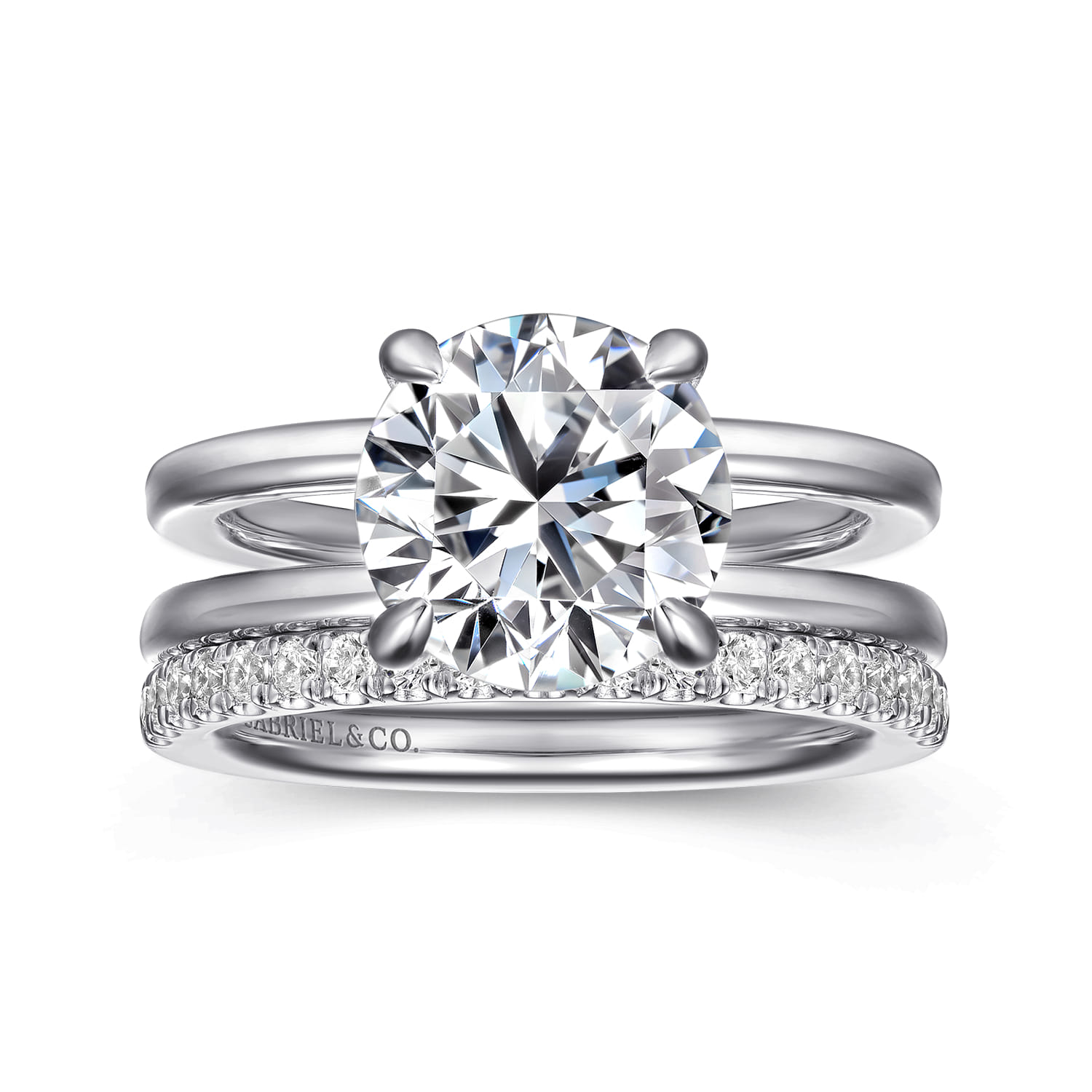 Oksana - 14K White Gold Split Shank Round Diamond Engagement Ring - 0.1 ct - Shot 4