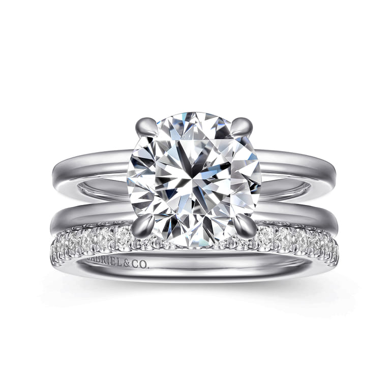 Oksana - 14K White Gold Split Shank Round Diamond Engagement Ring - 0.1 ct - Shot 4