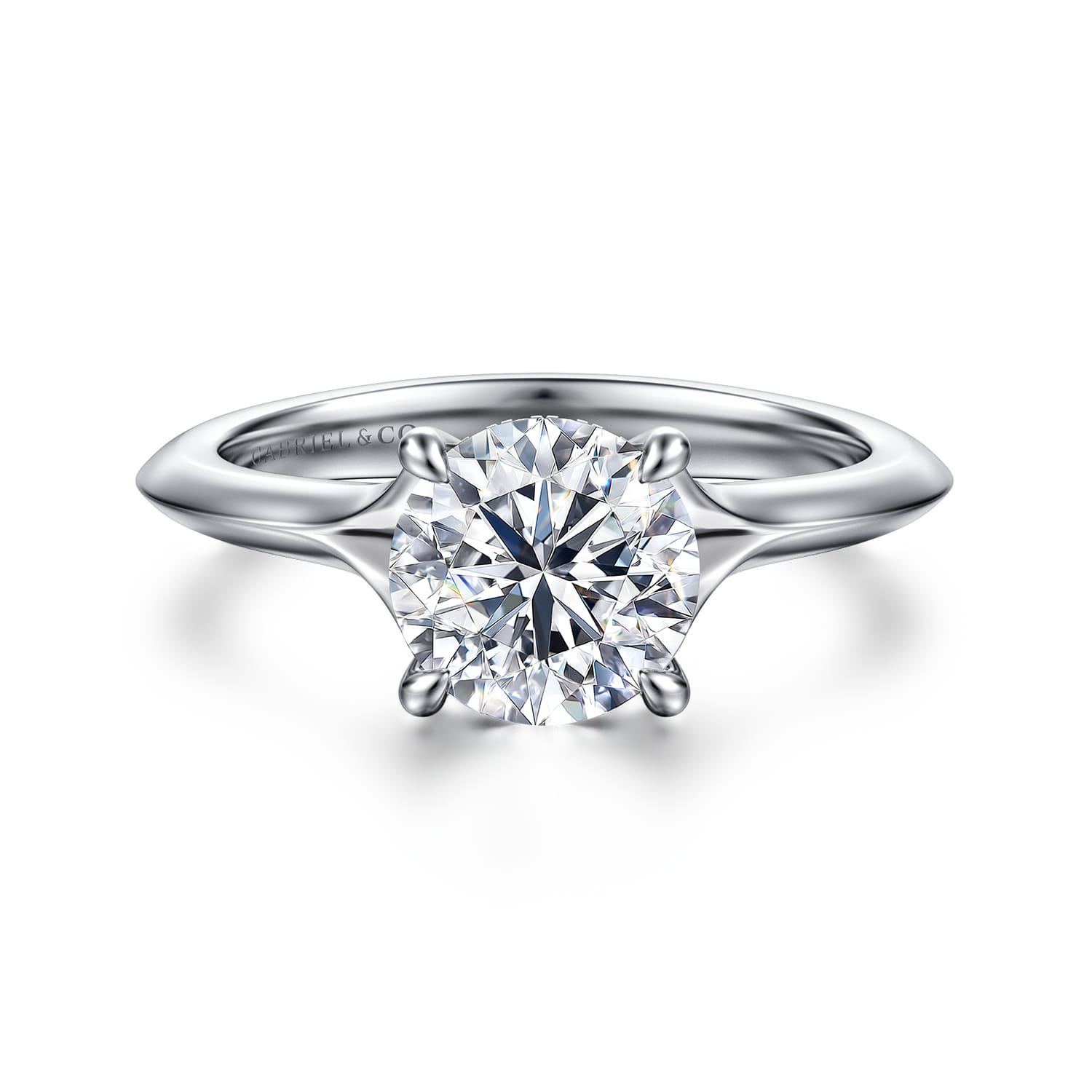 Alden - 14K White Gold Split Shank Round Diamond Engagement Ring - 0.06 ct - Shot 1