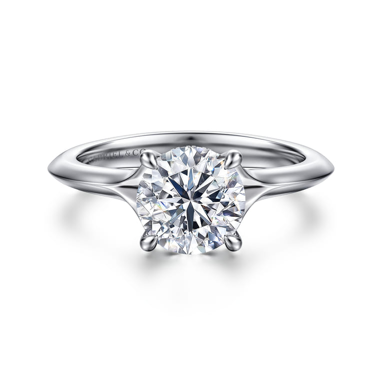 Alden - 14K White Gold Split Shank Round Diamond Engagement Ring - 0.06 ct - Shot 1
