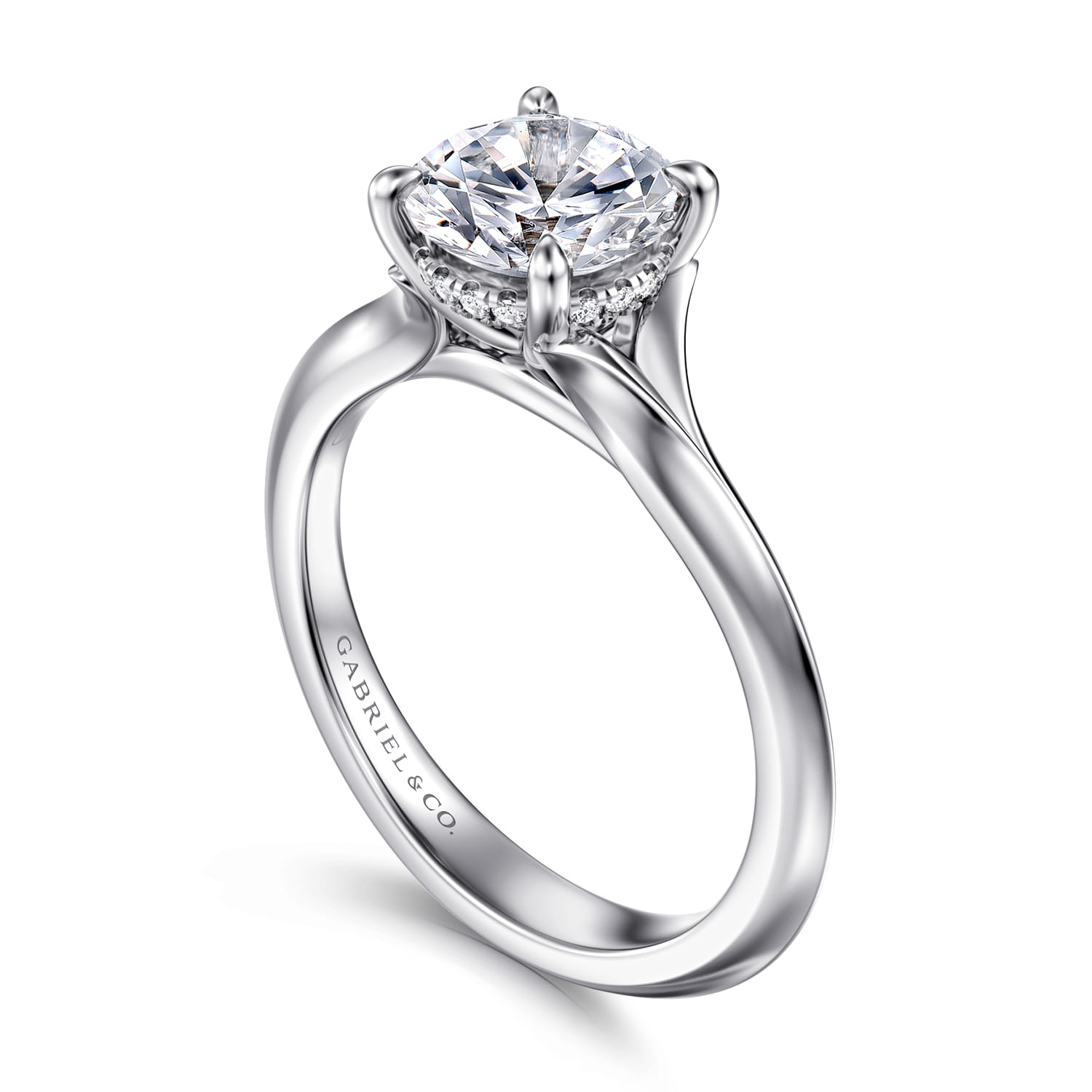 Alden - 14K White Gold Split Shank Round Diamond Engagement Ring - 0.06 ct - Shot 3