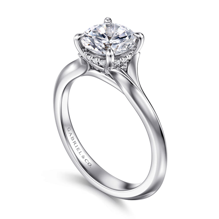 Alden - 14K White Gold Split Shank Round Diamond Engagement Ring - 0.06 ct - Shot 3