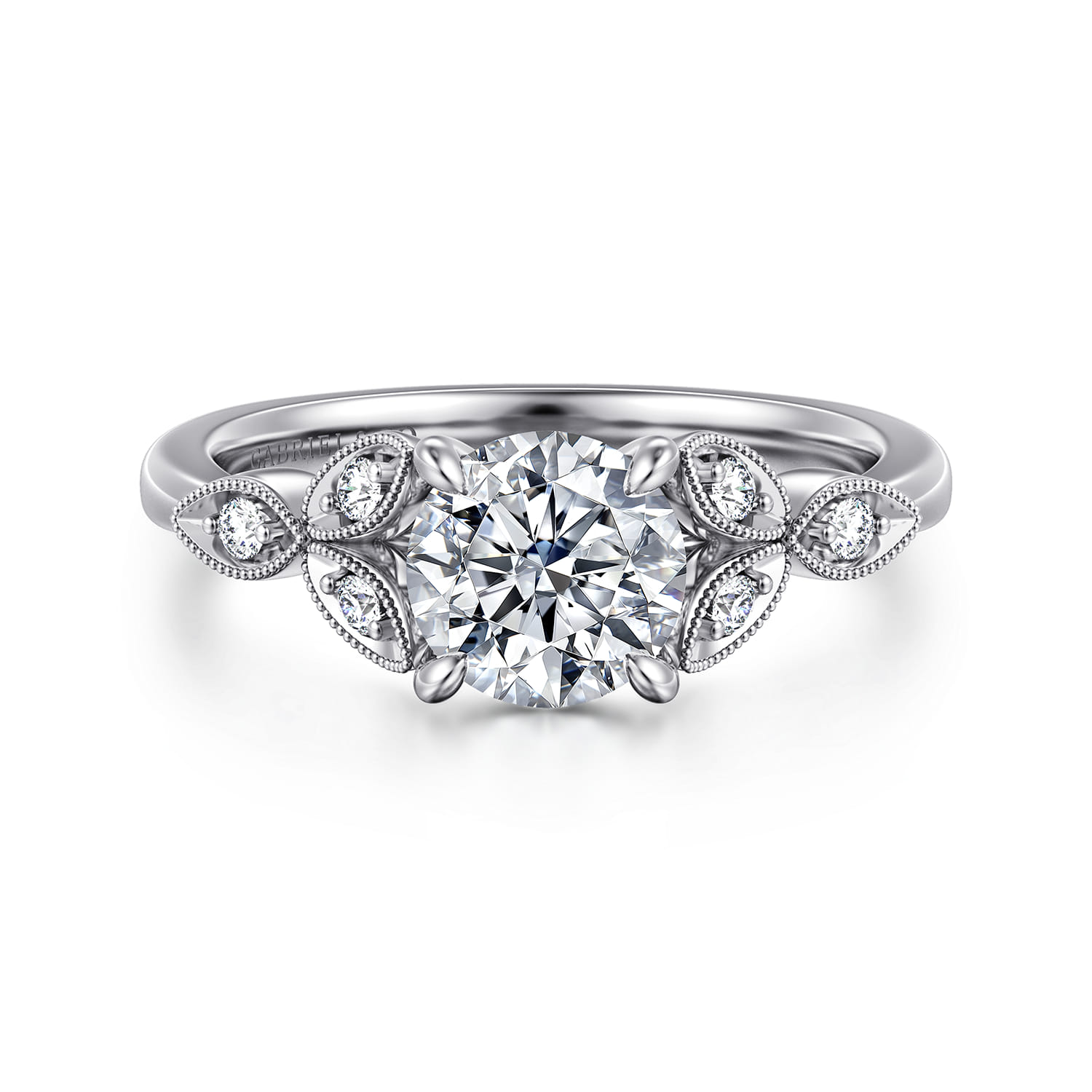 Brigida - Vintage Inspired 14K White Gold Round Diamond Engagement Ring - 0.15 ct - Shot 1
