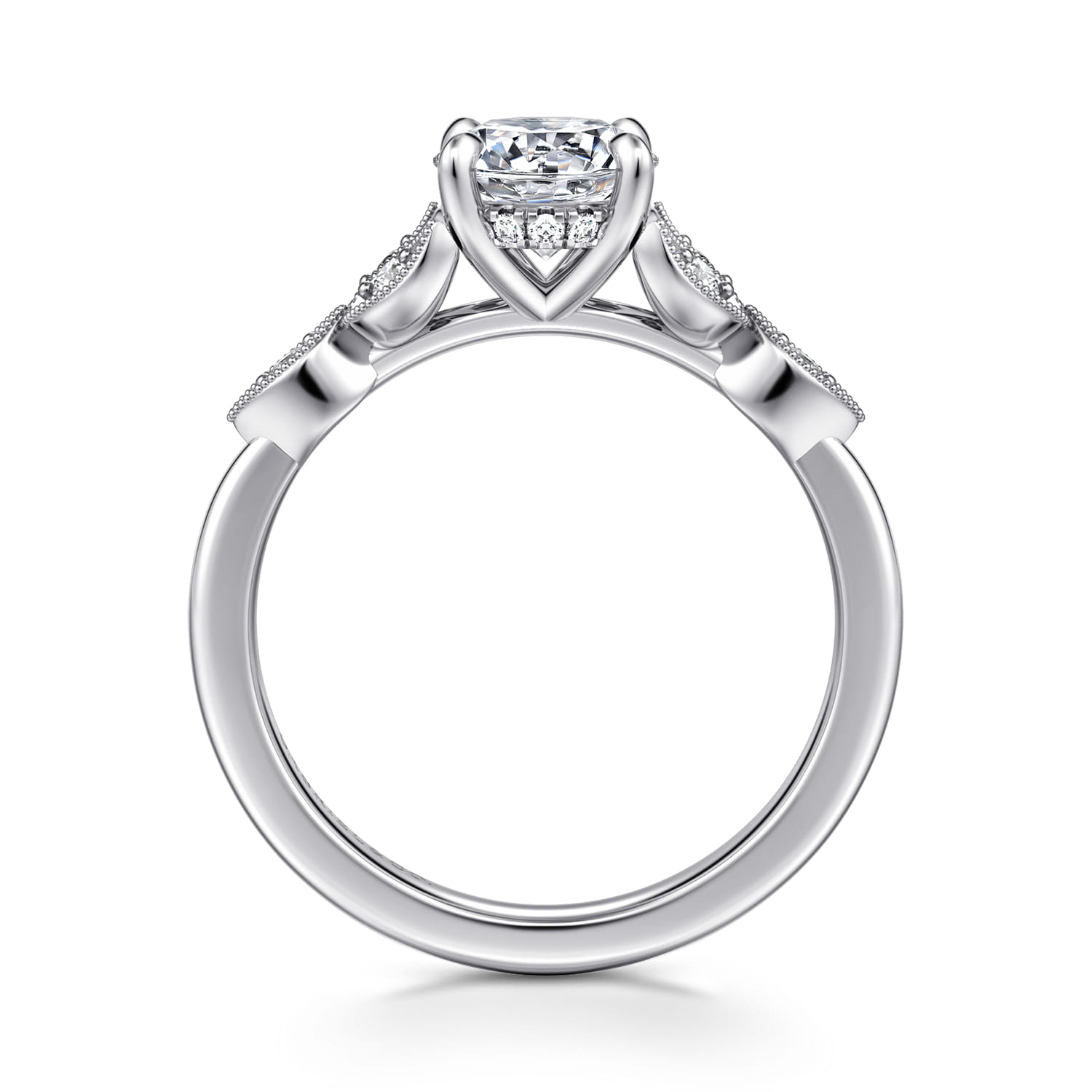 Brigida - Vintage Inspired 14K White Gold Round Diamond Engagement Ring - 0.15 ct - Shot 2