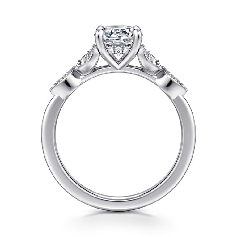 Brigida - Vintage Inspired 14K White Gold Round Diamond Engagement Ring - 0.15 ct - Shot 2